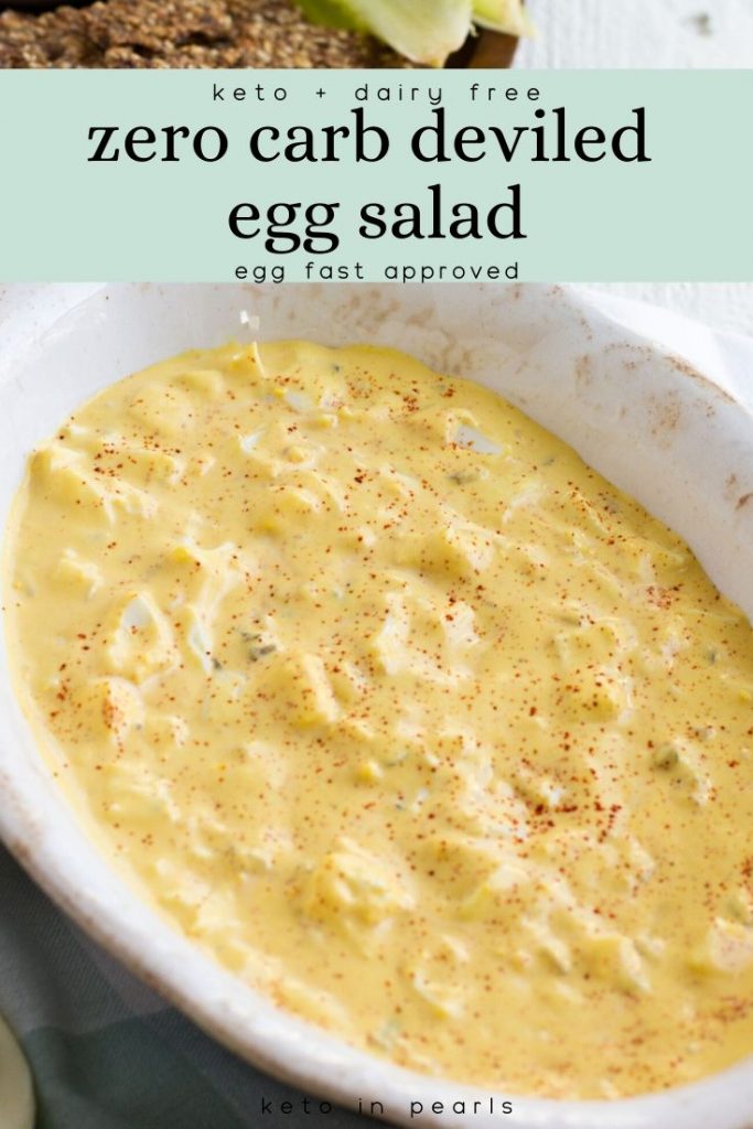 Never worry about perfectly peeled eggs again with this easy, zero carb, and dairy free recipe for keto deviled egg salad. Perfect for a keto lunch box. 