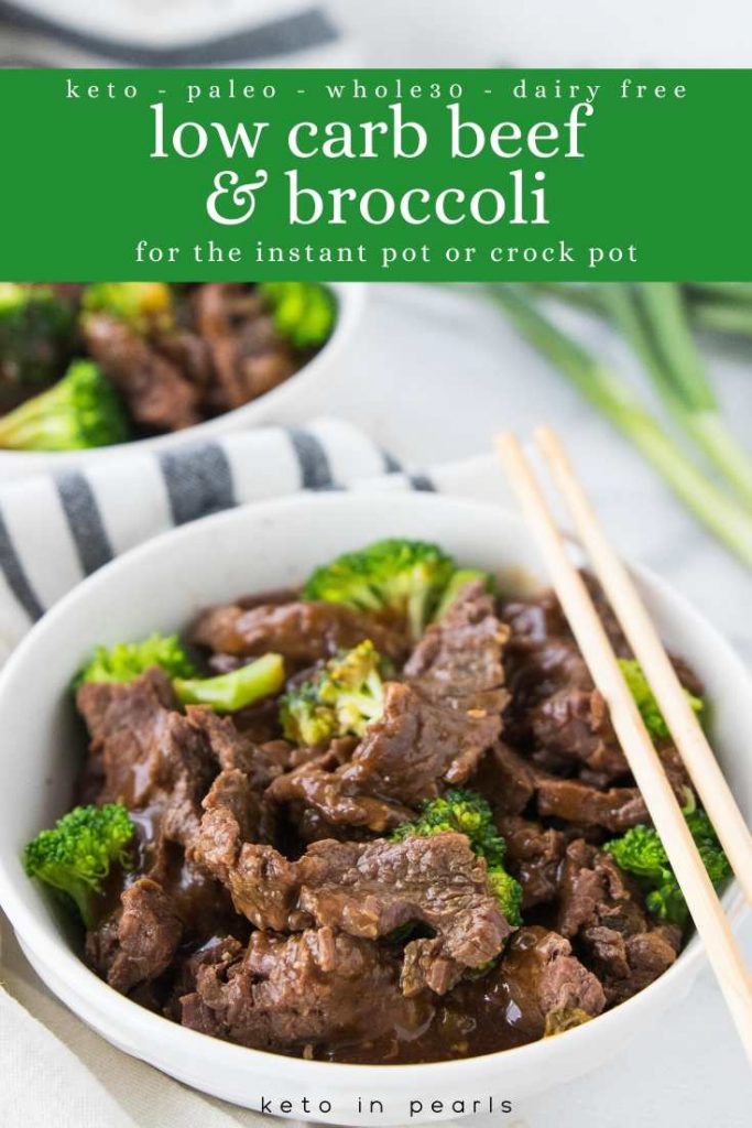Better than takeout low carb beef and broccoli. Make it in the Instant Pot or crock pot for an easy dairy free keto dinner.