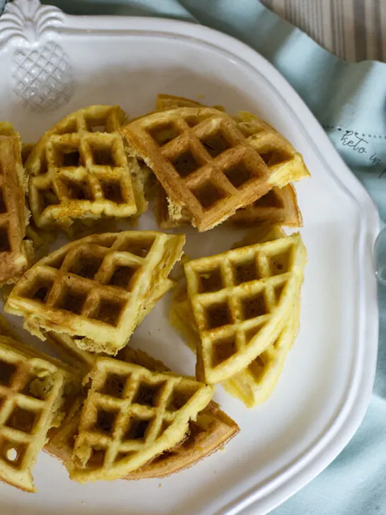 Fluffy keto waffles fit for a lazy Saturday morning! Only 3 net carbs per serving and perfect paired with your favorite sugar free maple syrup.