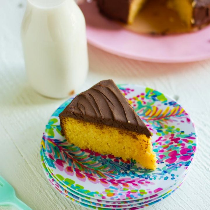 Keto Yellow Cake with Chocolate Frosting