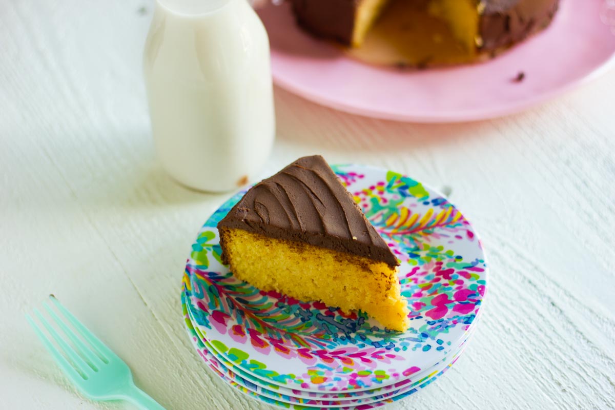 Keto Yellow Cake with Chocolate Frosting 