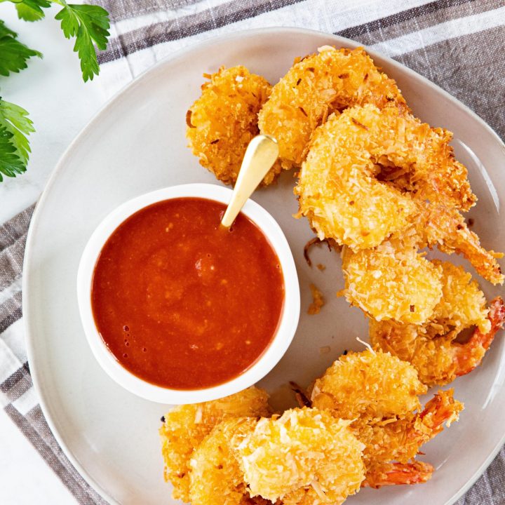 Low Carb Coconut Fried Shrimp with Sugar Free Cocktail Sauce 