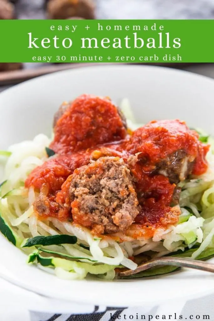 An easy homemade Italian keto meatballs recipe. Zero carbs, common ingredients, and freezer friendly. A perfect pairing for low carb noodles and marinara.