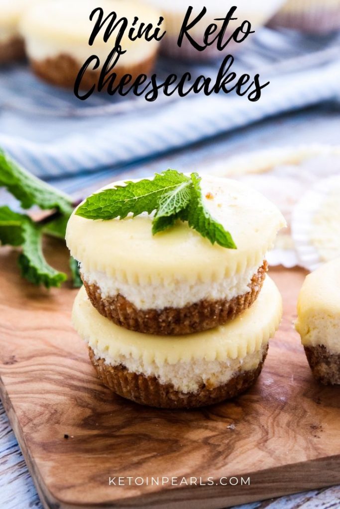 Mini keto cheesecakes with a graham cracker like crust. Just 2 net carbs per serving! Perfect for portion control and meal prep! 