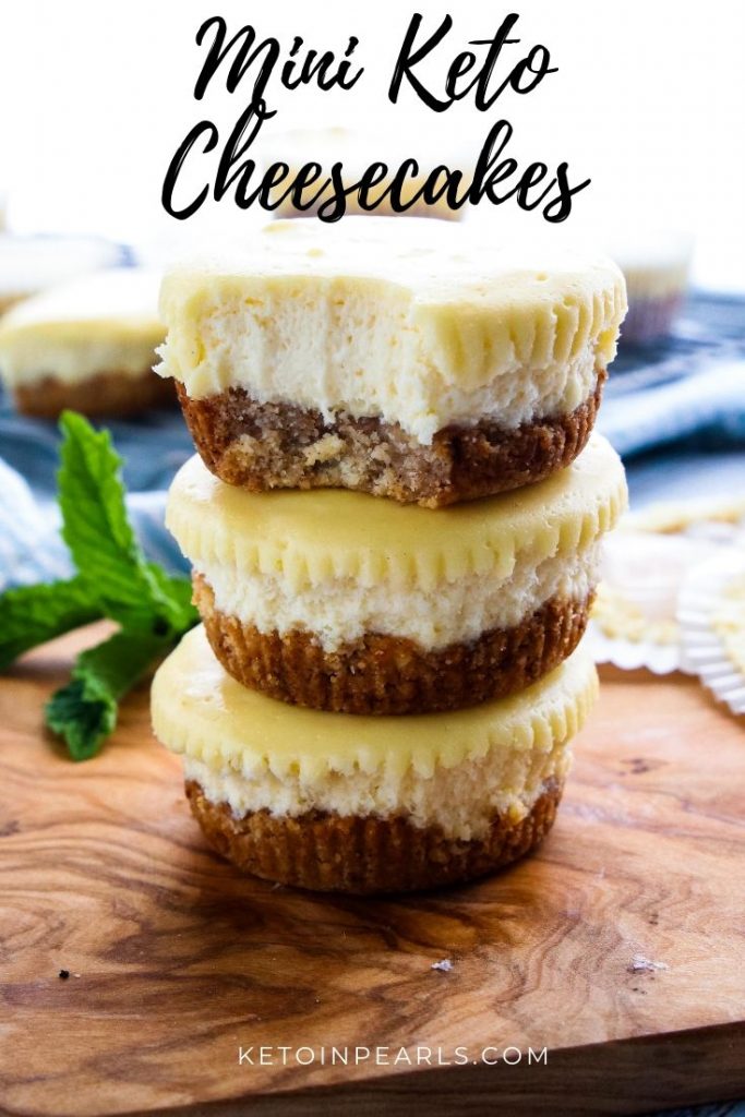 Mini keto cheesecakes with a graham cracker like crust. Just 2 net carbs per serving! Perfect for portion control and meal prep! 