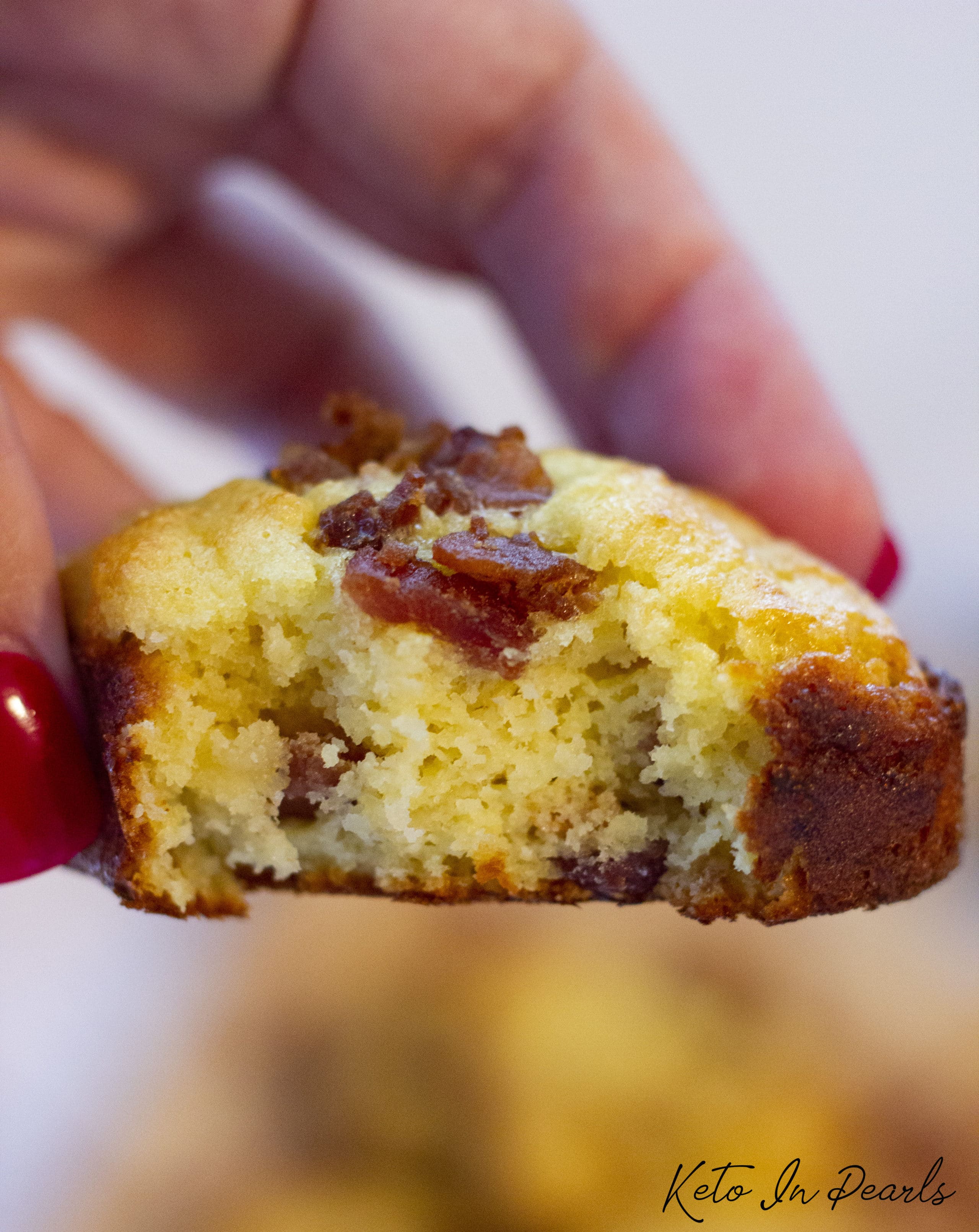 A sweet and salty maple keto bacon cornbread that is grain free, gluten free, and keto friendly. Only 2 net carbs per muffin. The best sweet keto cornbread!