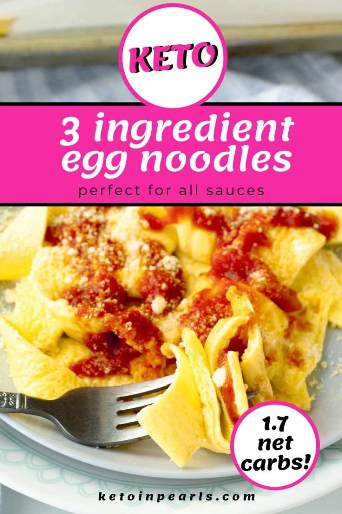 Keto egg noodles are an easy and low carb alternative for pasta. Ready in under 10 minutes, less than 2 carbs per serving, and the perfect way to soak up all the your favorite keto pasta sauces!