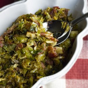 Keto brussel sprouts with bacon and brown sugar glaze.