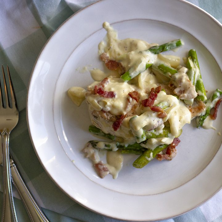 Chicken and Asparagus with White Cheddar Mornay Sauce