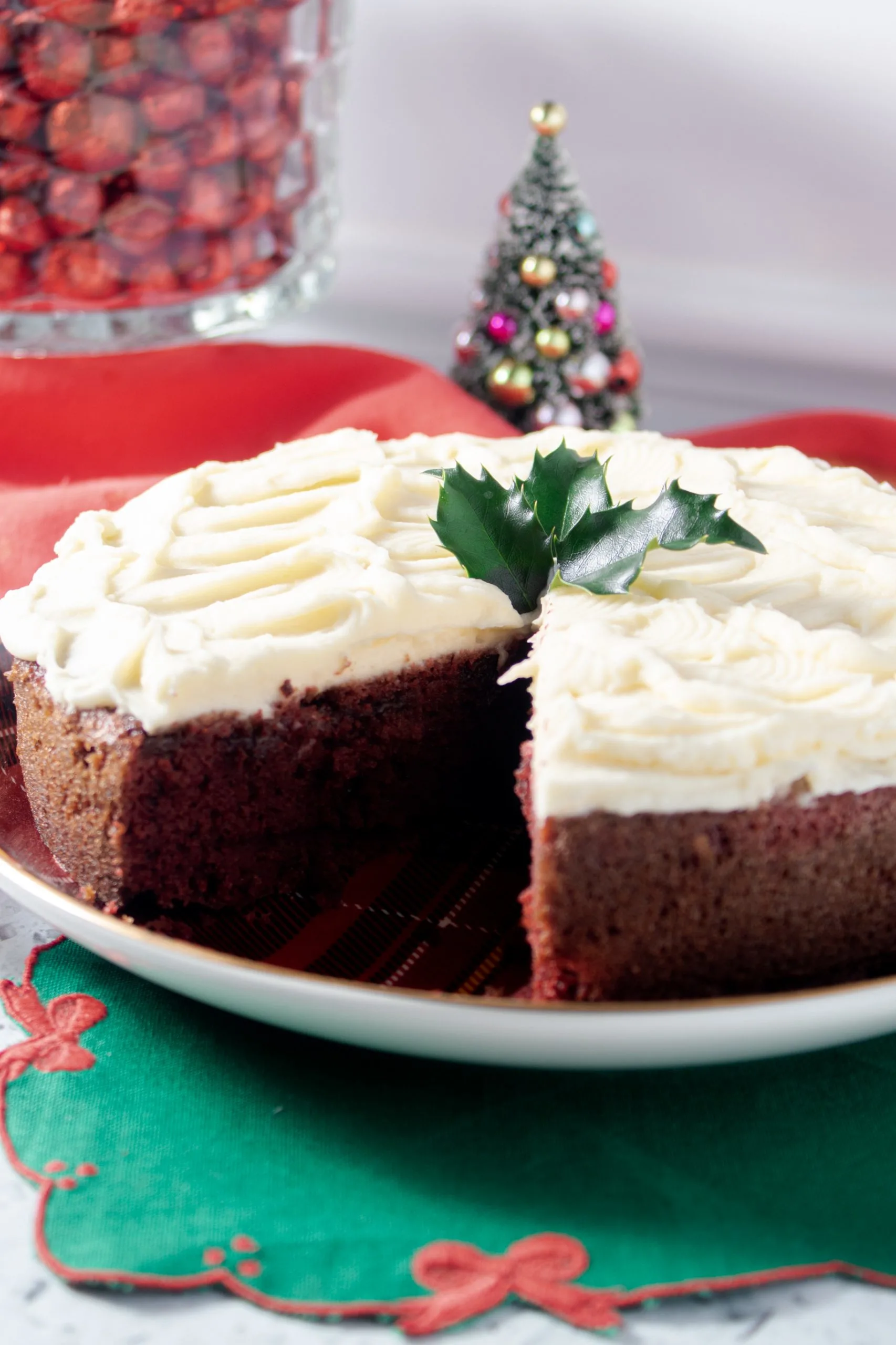 Festive low carb and sugar free red velvet cake.