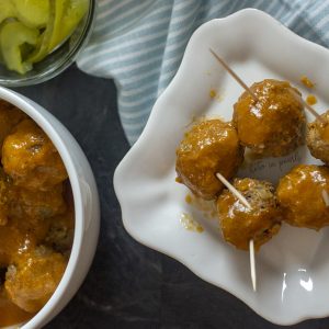Keto hamburger meatballs that taste just like a Krystal burger! Plus a tangy dipping sauce. Only 3.5 net carbs for 6 meatballs! Perfect for a keto Super Bowl party!