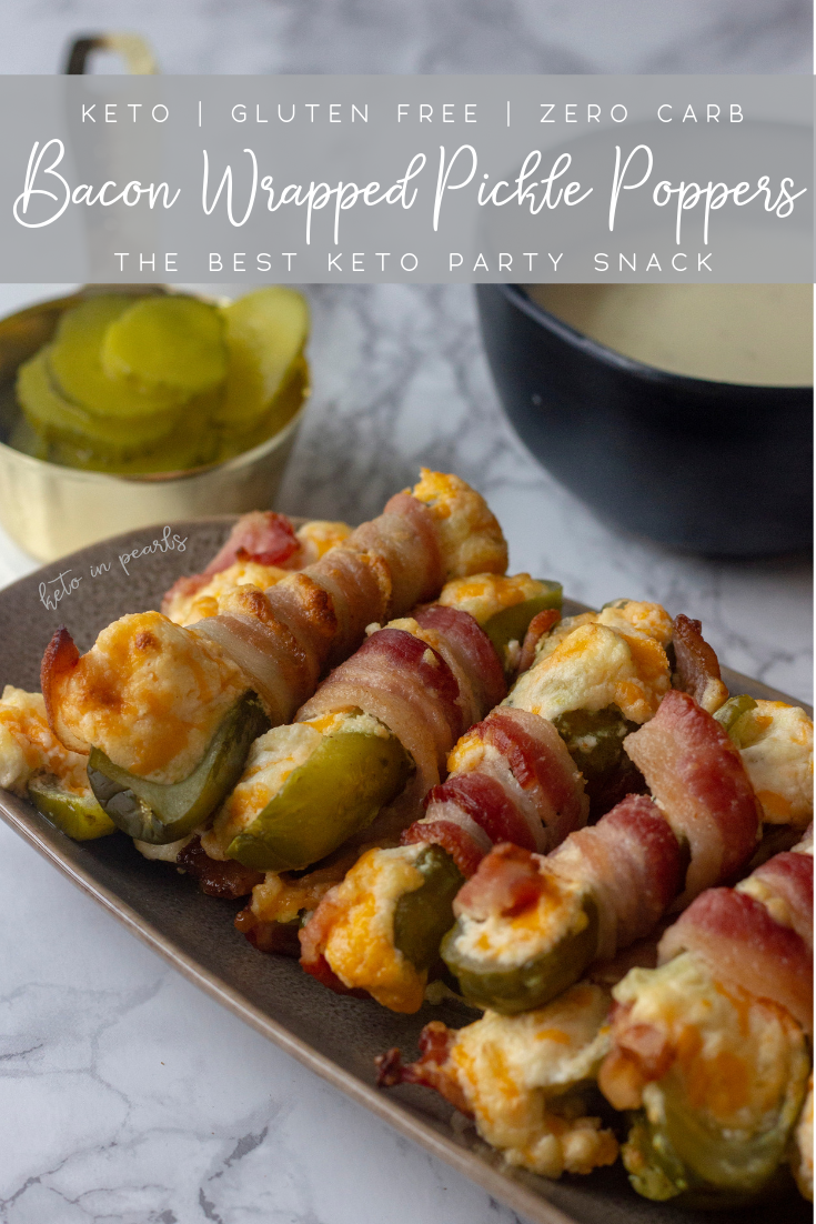 A salty, cheesy, and bacon-y zero carb appetizer. Bacon Wrapped Pickle Poppers are the perfect keto snacks for a keto Super Bowl party. 