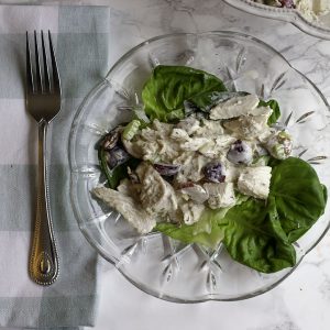Homemade keto chicken salad with pecans, dill, and even grapes! This chicken salad is bursting with flavor and only 2 net carbs per serving. It's even Paleo and Whole 30 friendly. 