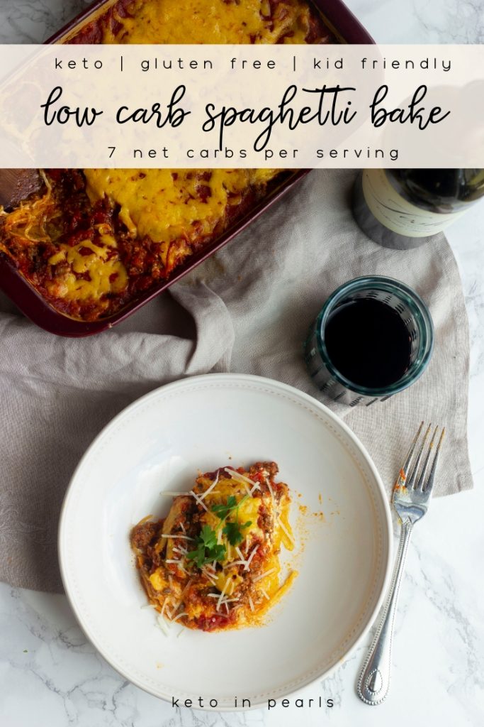This low carb spaghetti bake will curb all your spaghetti cravings. At just 7 net carbs per serving, this meaty, cheesy, warm keto spaghetti will be a new family favorite!