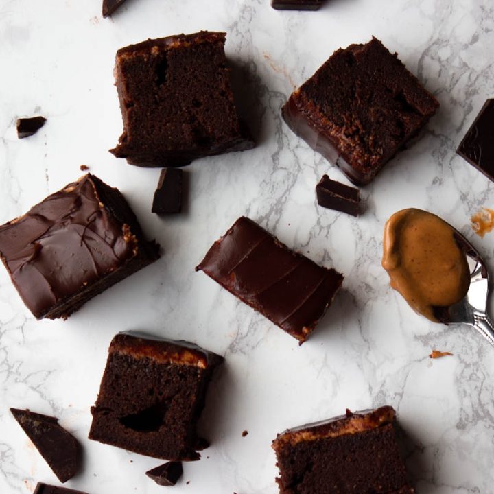 A dairy free brownie with a chocolate peanut butter layer! These chocolate peanut butter keto brownies are only 3.5 net carbs and sinfully delicious! If you miss chocolate peanut butter cups, you're going to love these!