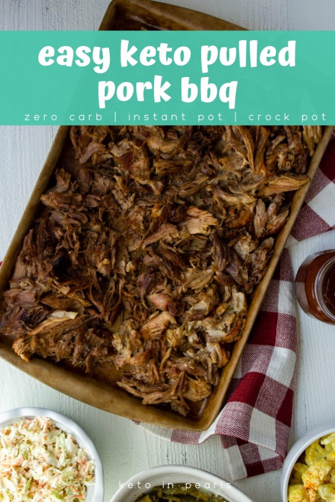 Only 5 ingredients are needed to make this easy keto pulled pork bbq. This zero carb bbq can be made in your Instant Pot or Crock-Pot.
