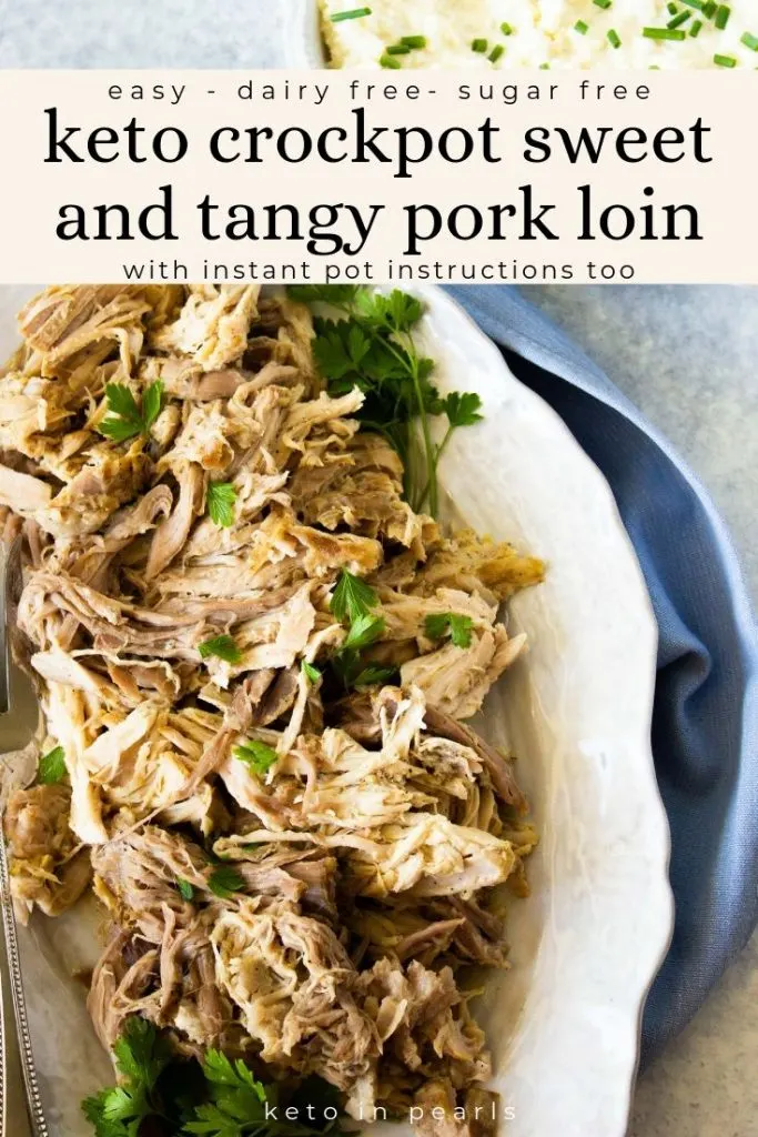 This sweet and tangy keto crockpot pork loin is as easy, dairy free, and uses basic low carb ingredients. A perfect family friendly keto recipe.