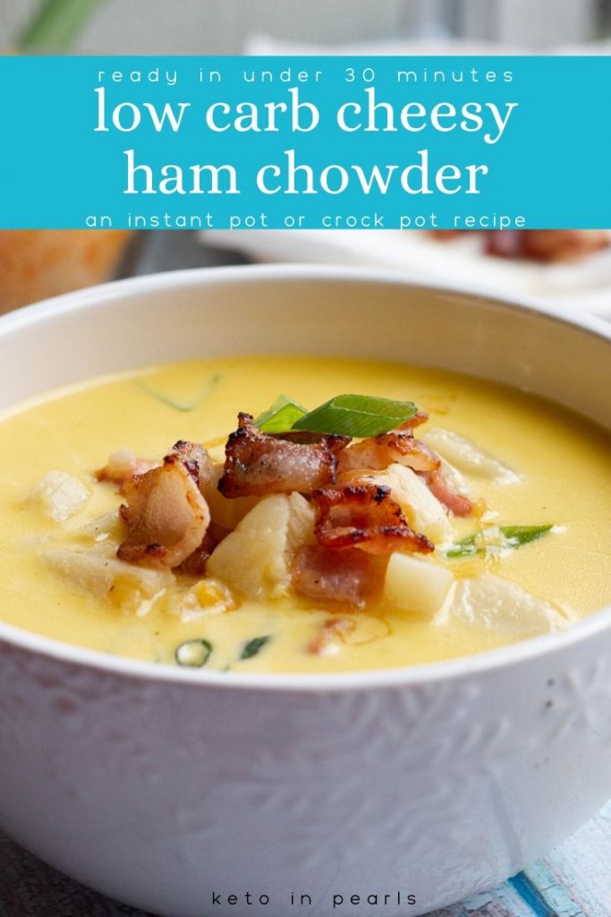 Have leftover holiday ham to use? This easy and budget friendly low carb ham chowder is just what you need! Less than 7 net carbs per cup and crazy delicious! 