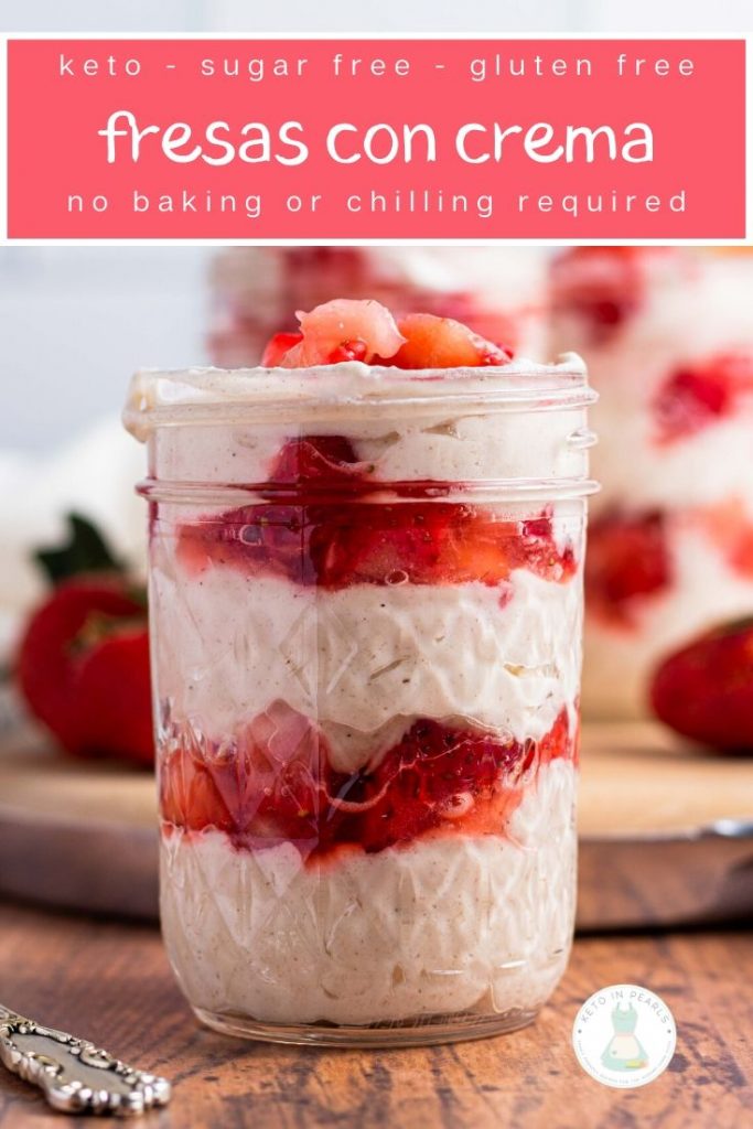 Keto fresas con crema is a keto riff on a classic Mexican dessert, strawberries with cream. Mexican crema is slightly sweetened and layered with macerated strawberries for a light and refreshing no-bake keto dessert. 