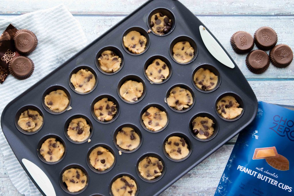 Chocolate chip keto cookie dough with keto peanut butter cups.
