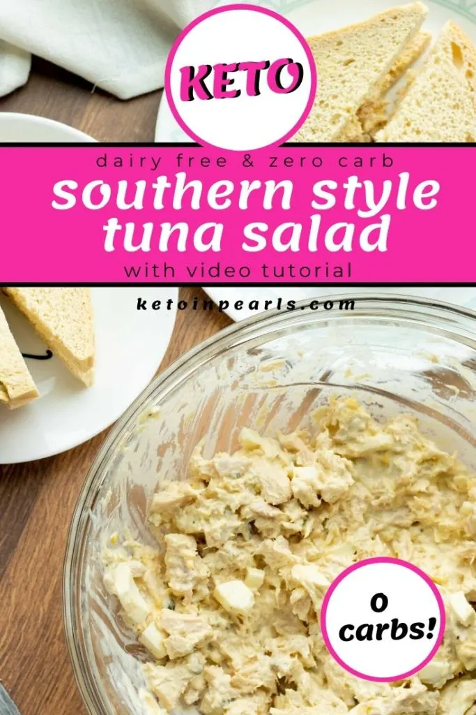 A classic southern inspired keto tuna salad with sugar free relish and hard boiled eggs. This tuna salad recipe is both dairy free and zero carb.