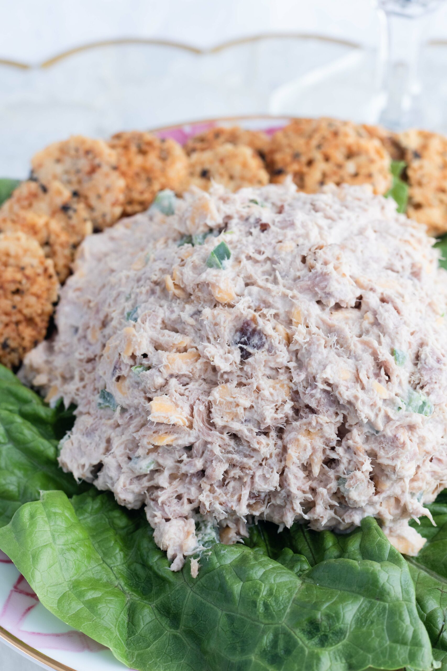 Jalapeno popper tuna fish salad on a bed of lettuce.
