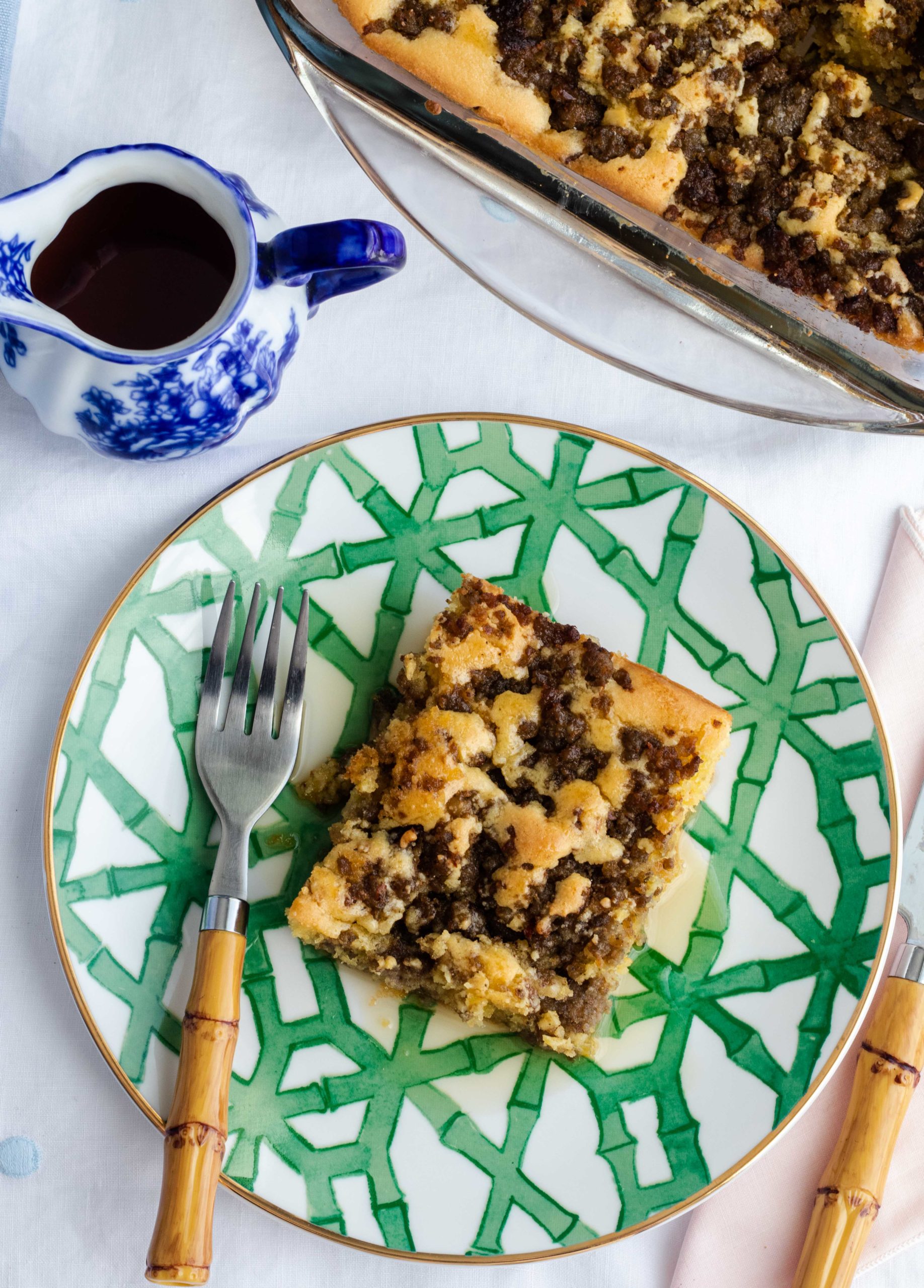 Low carb breakfast casserole on a plate with syrup.