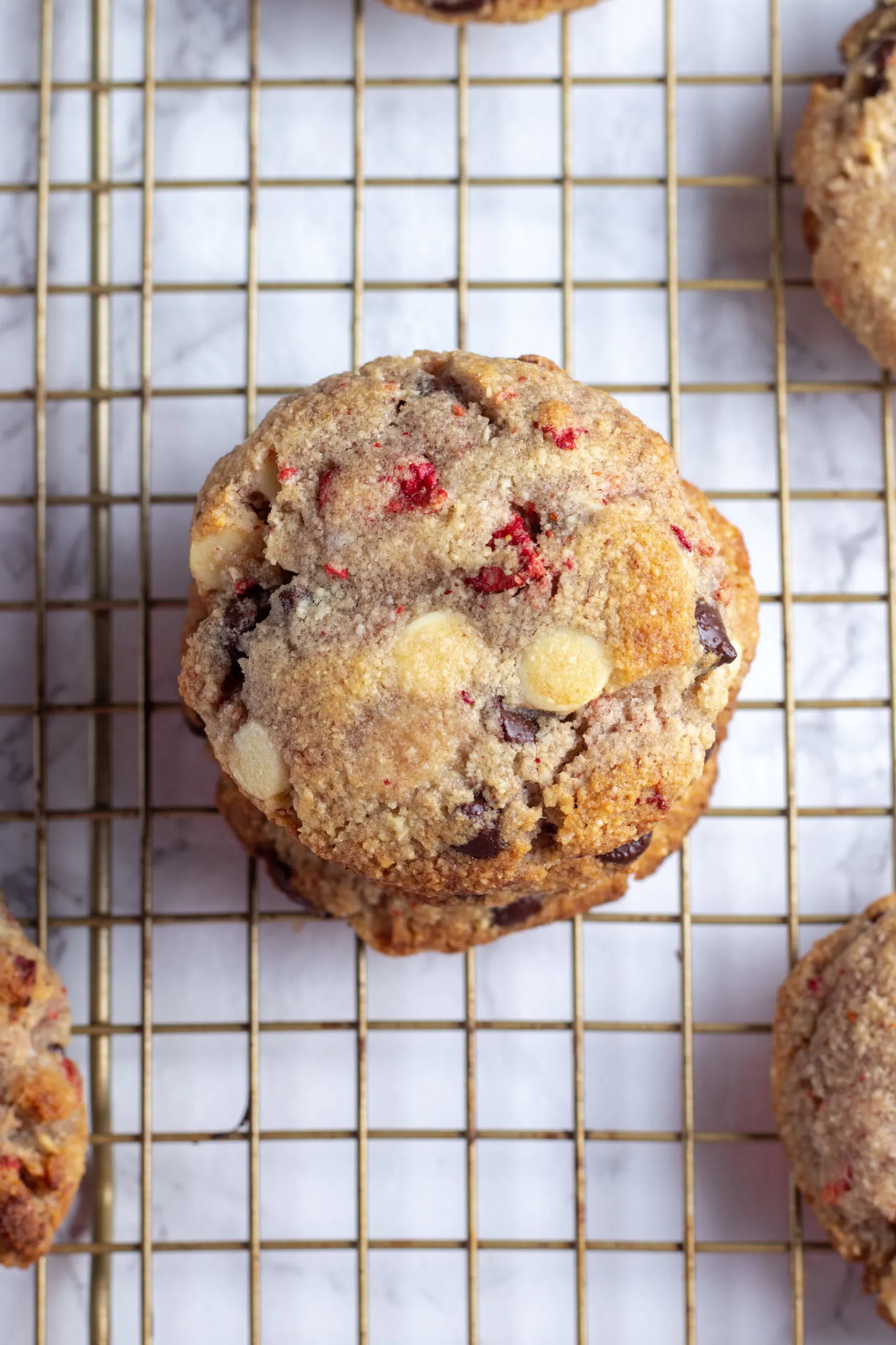Low carb chocolate chip cookies with strawberry and white chocolate.