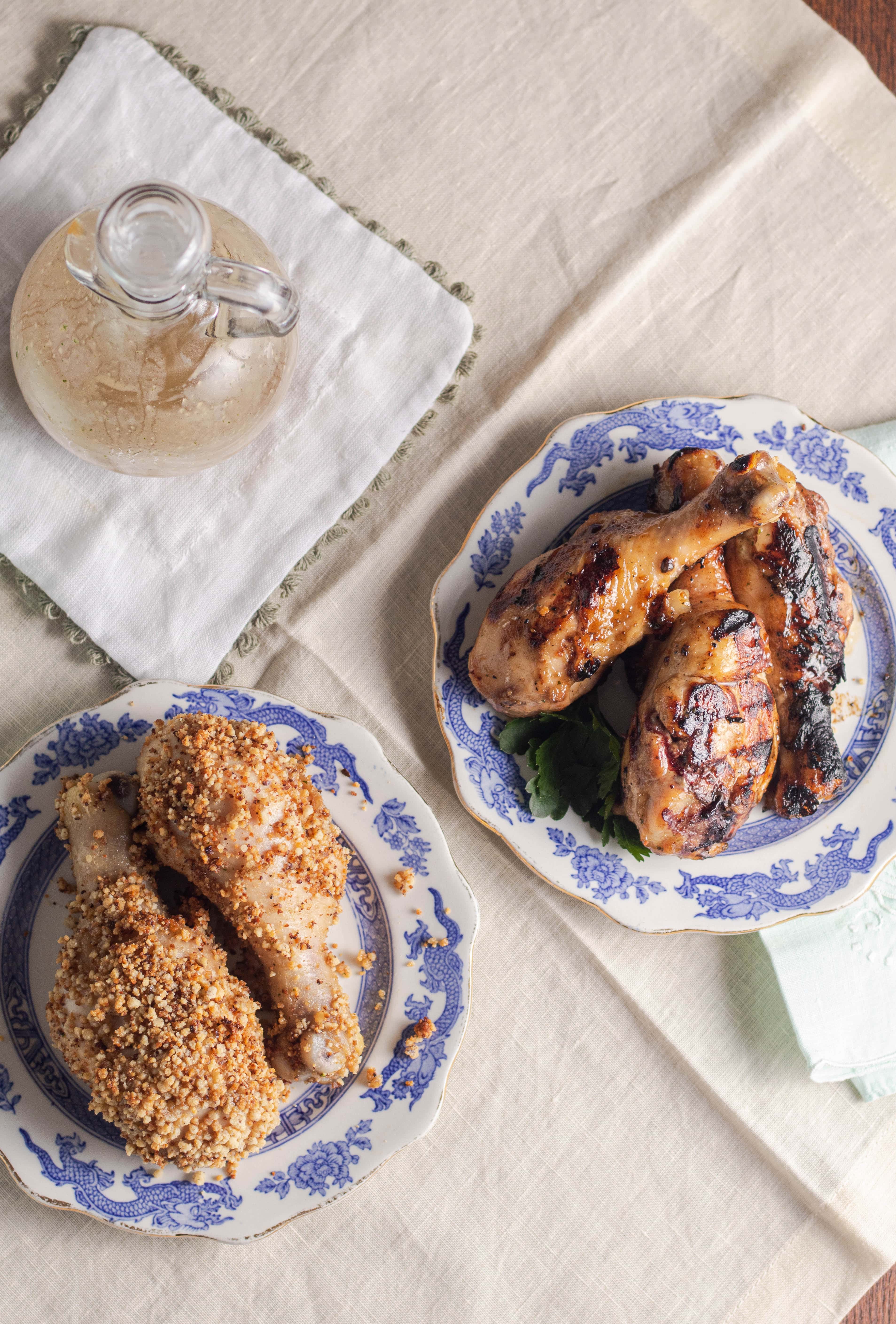 Marinated chicken drumsticks are baked till crispy or grilled.