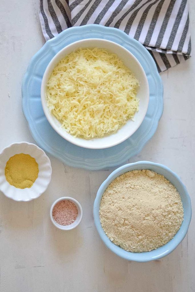 Bowl of cheese, almond flour, salt and seasonings